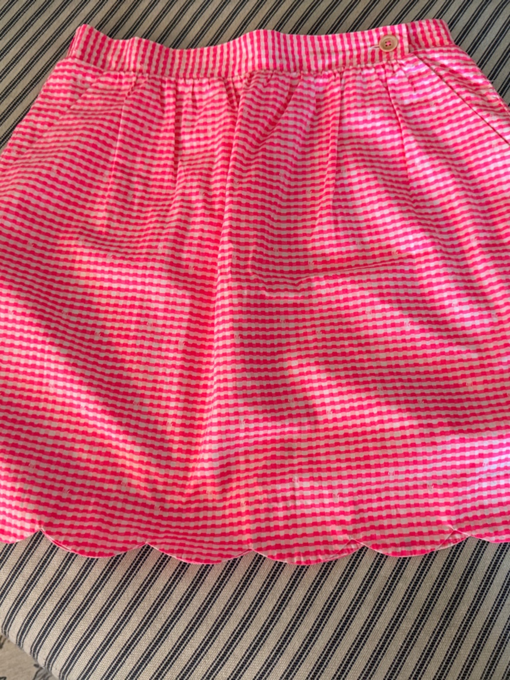 Lilly Pulitzer Pink Gingham Scallop Hem Skirt size small turquoise XS